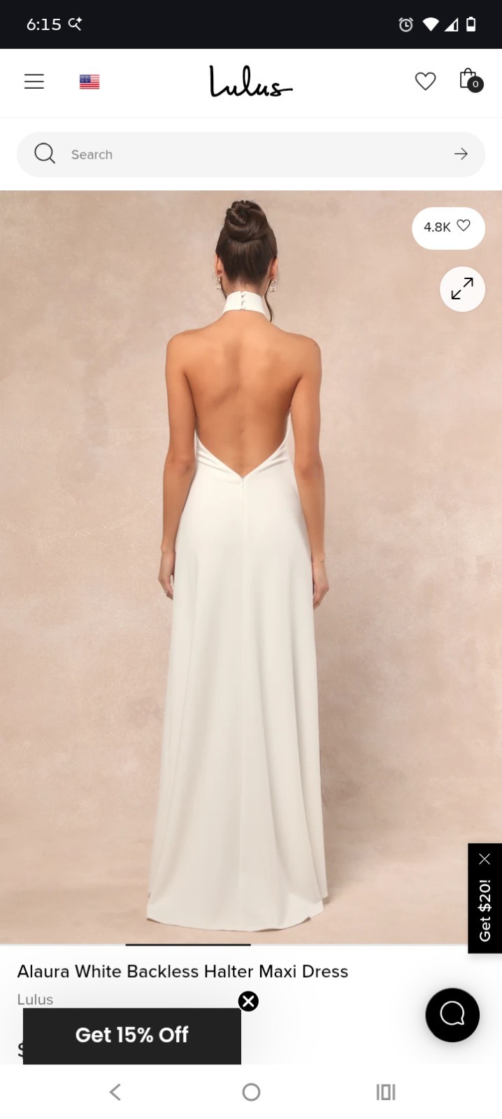 Lulus Alaura White Solid Backless Halter Sleeveless Woven Maxi Wedding Dress L
