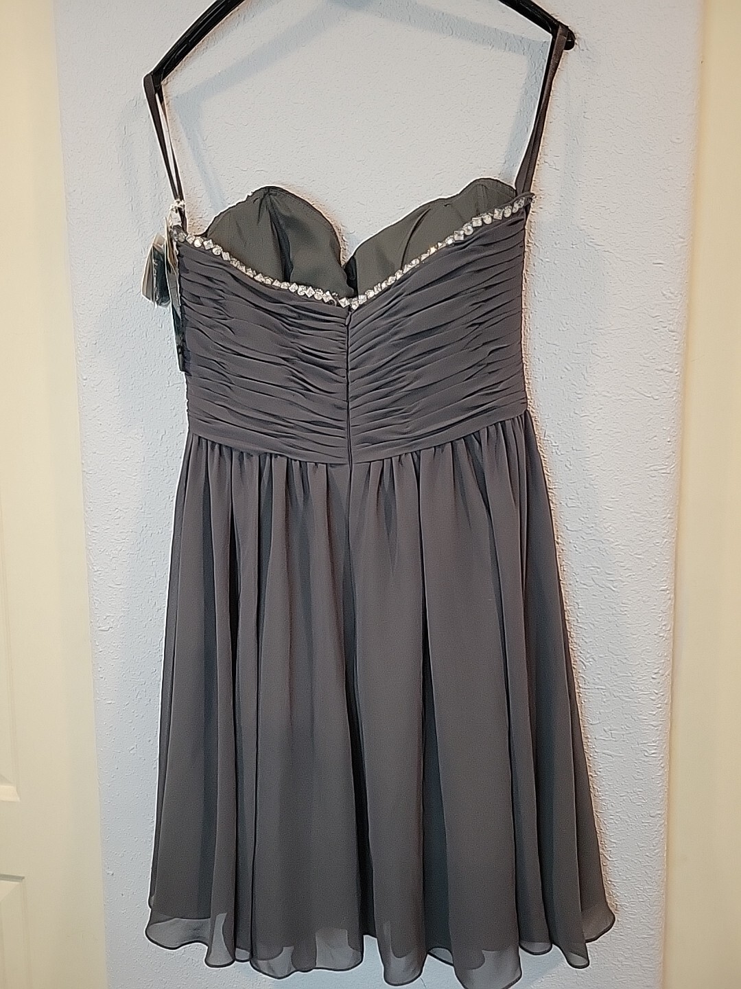 Mori Lee Grey Chiffon Dress Sz 12 NWT Homecoming Bridal Formal Strapless Mini
