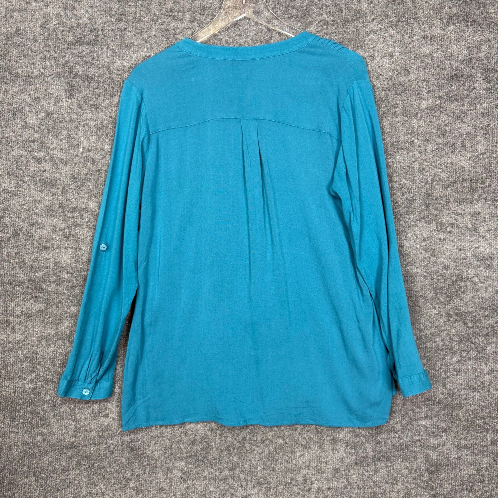 Soft Surroundings Top Womens Medium Teal Blue Eyelet Embroidered Blouse Pintuck