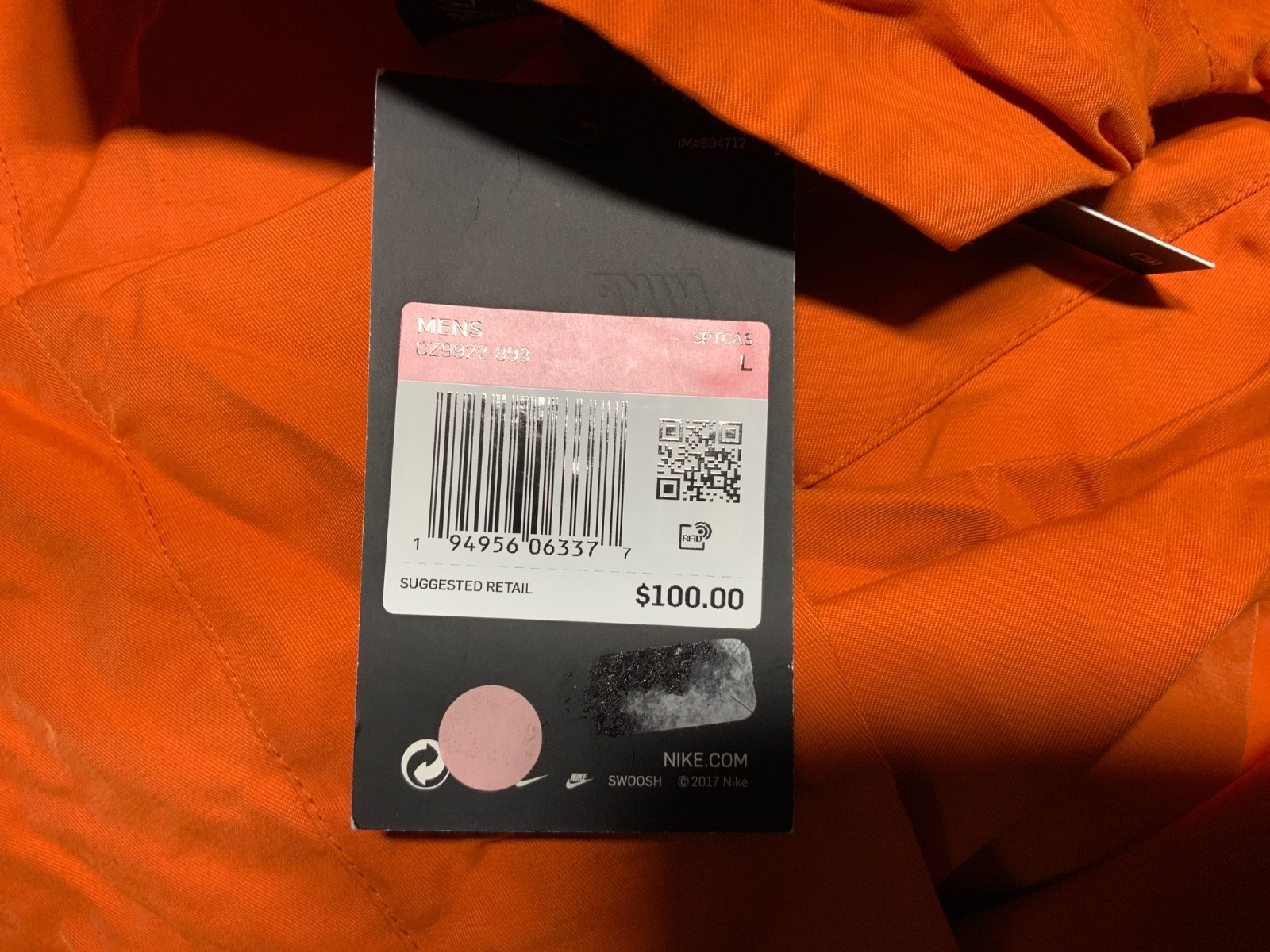 Nike Mens Orange M65 Zip Button Jacket New With Tags Large
