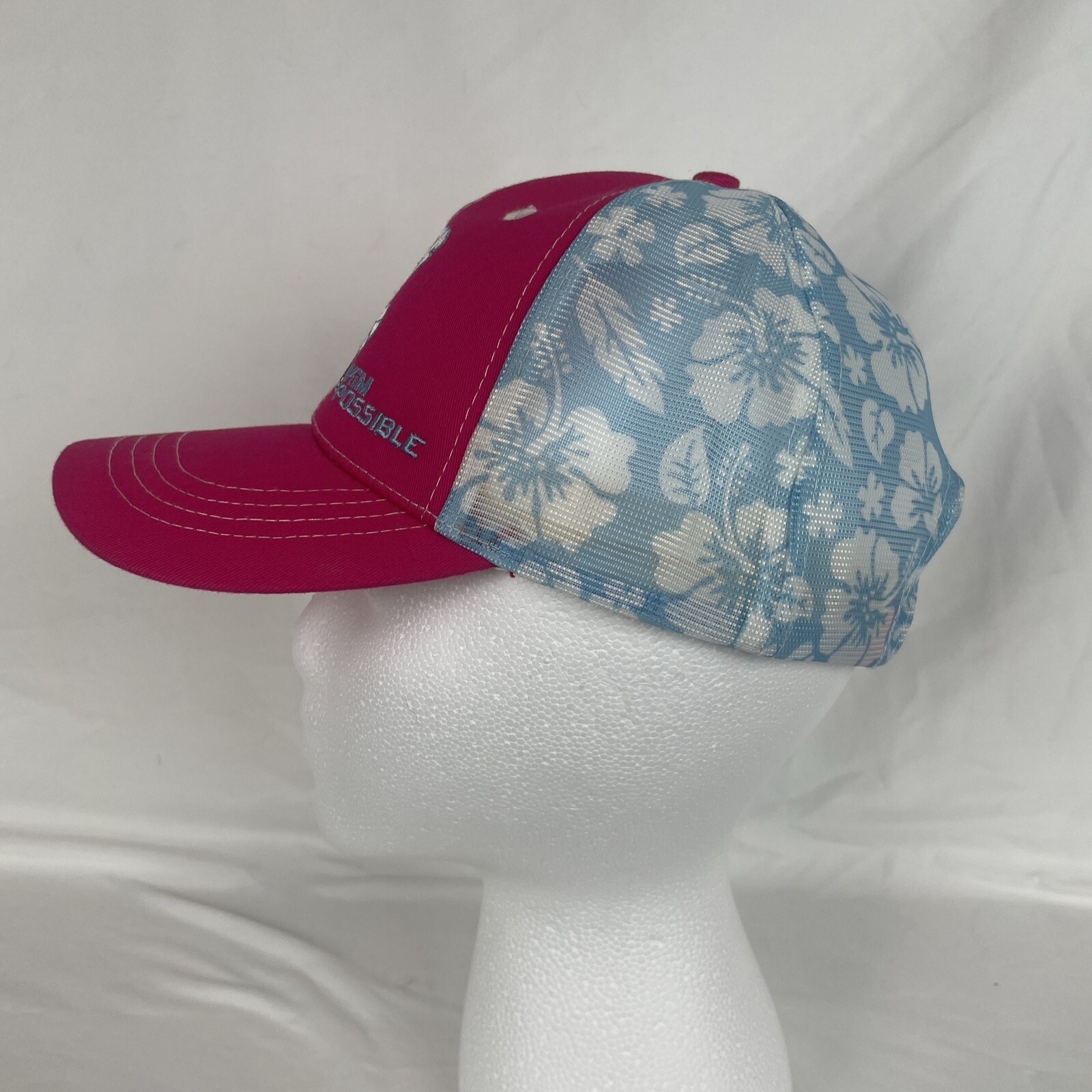 Disney Kim Possible Adjustable Ball Cap Hat Pink Blue White Hibiscus MD/LG