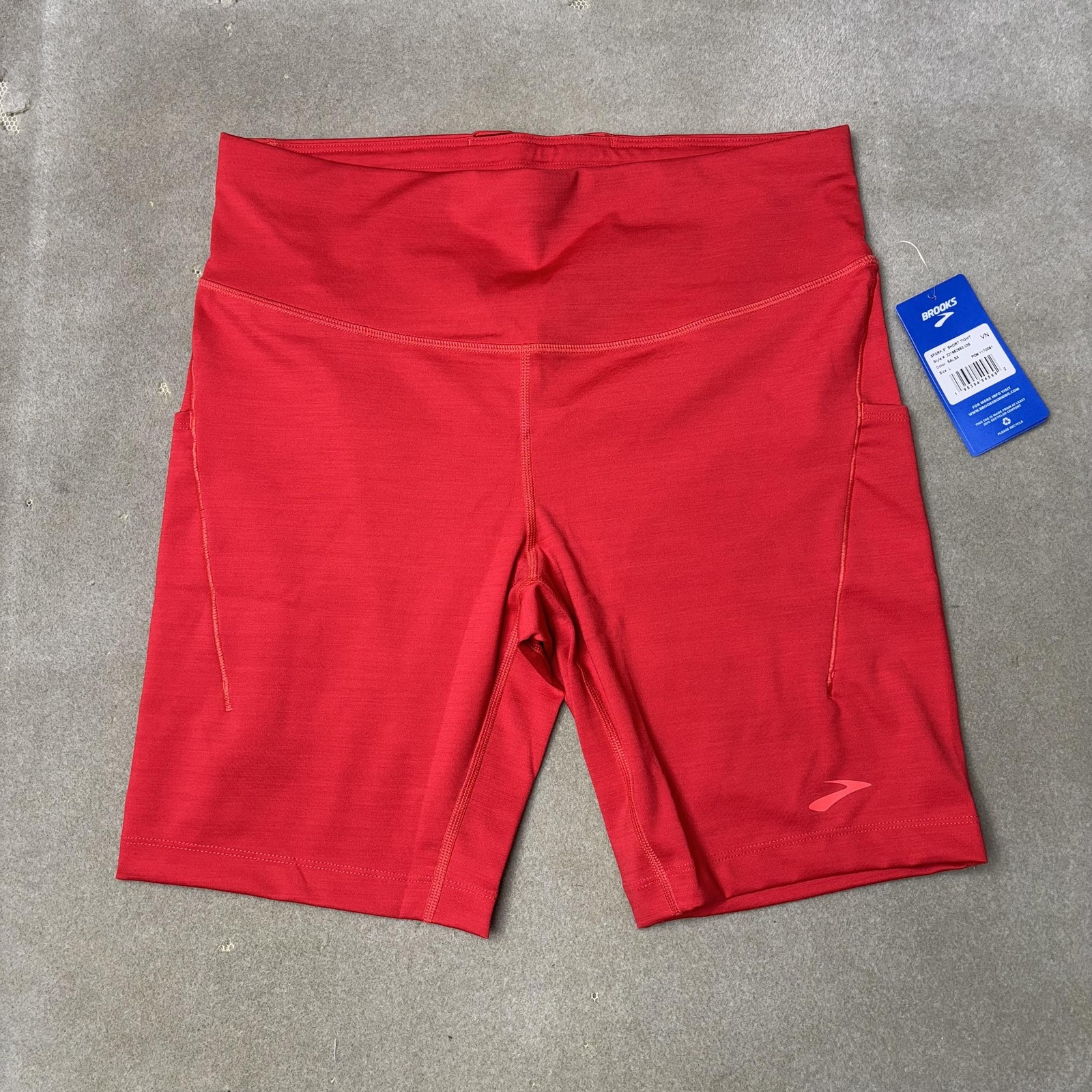 Brooks Shorts Womens Large Salsa Spark 8in Tight Running Racing Pockets Athletic