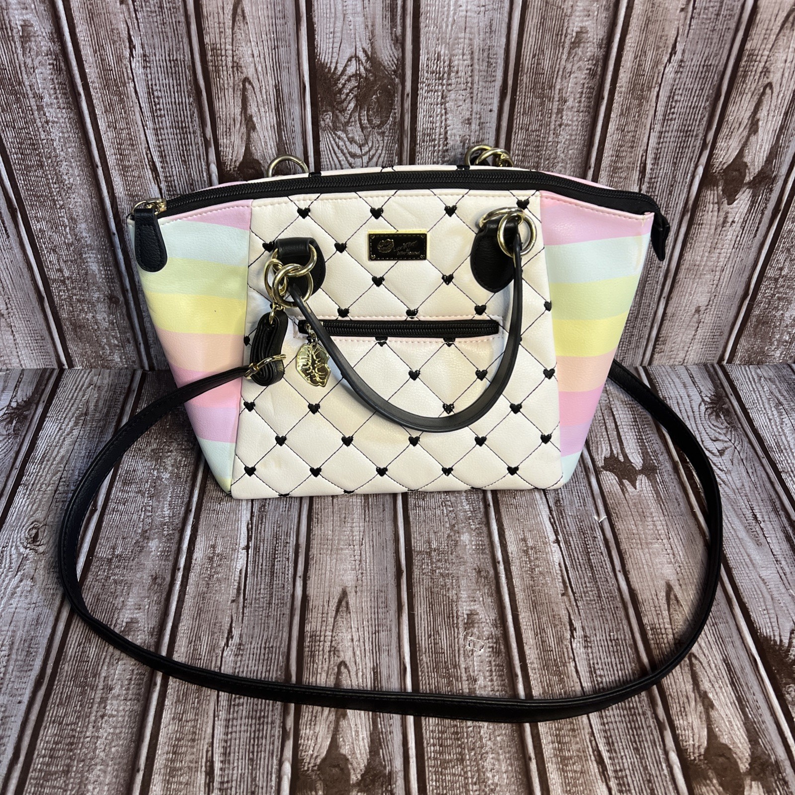 Love Betsy by Betsey Johnson Purse Black White & Pastel rainbow