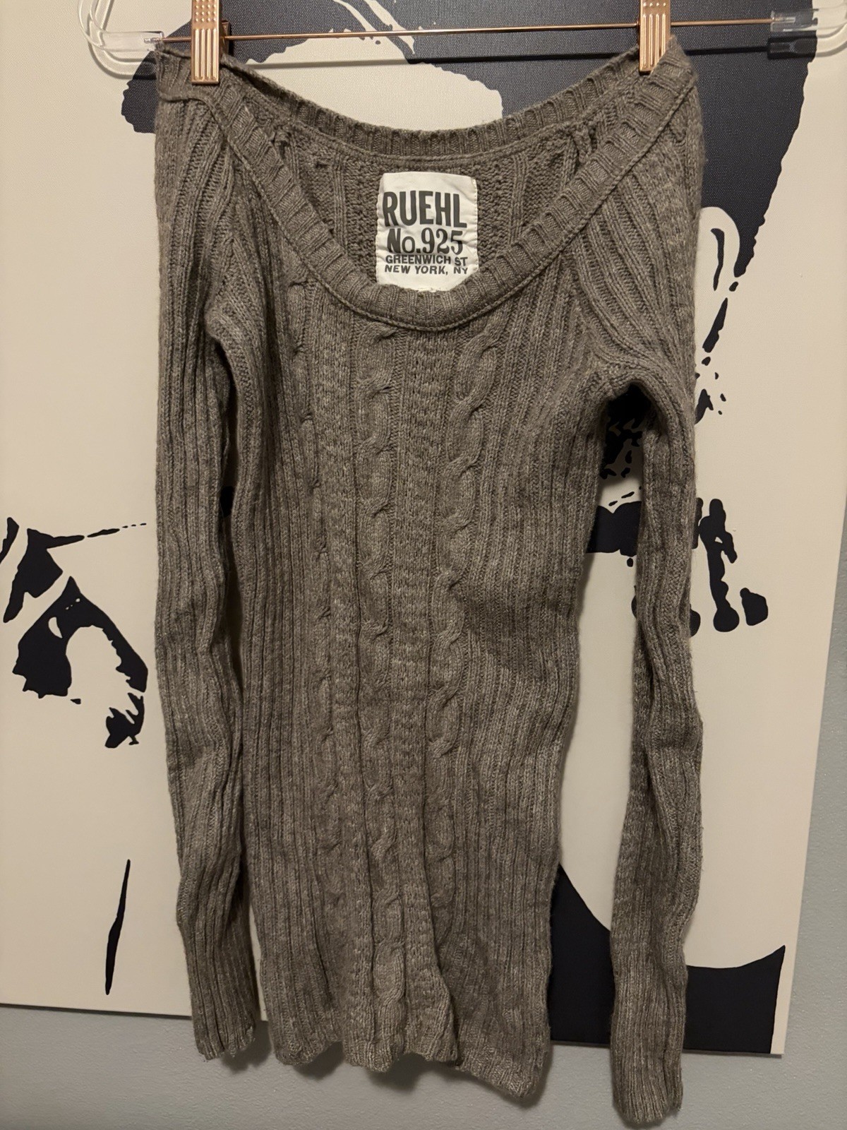 Ruehl No 925 Brown Cable Knit Rabbit Hair Cotton Cashmere Blend Sweater