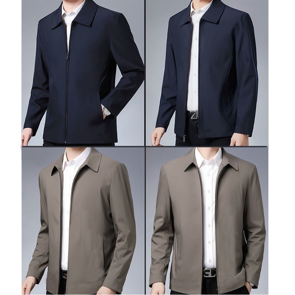Men Turn-down Collar Coat Jackets Tops Business Autumn Spring Zipper Outwear【ML】