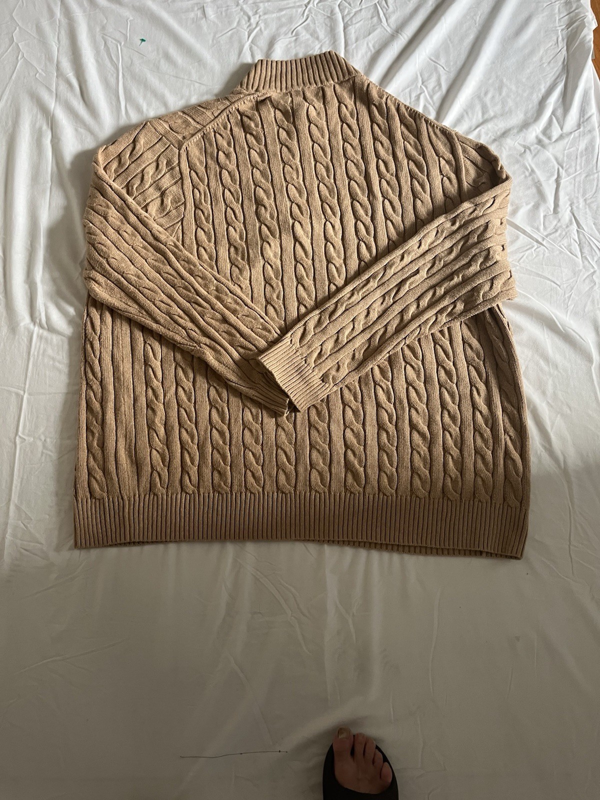 Polo Ralph Lauren Cable Knit Sweater Mens 3XLT Tall Biege 1/4 Quarter Zip Preppy