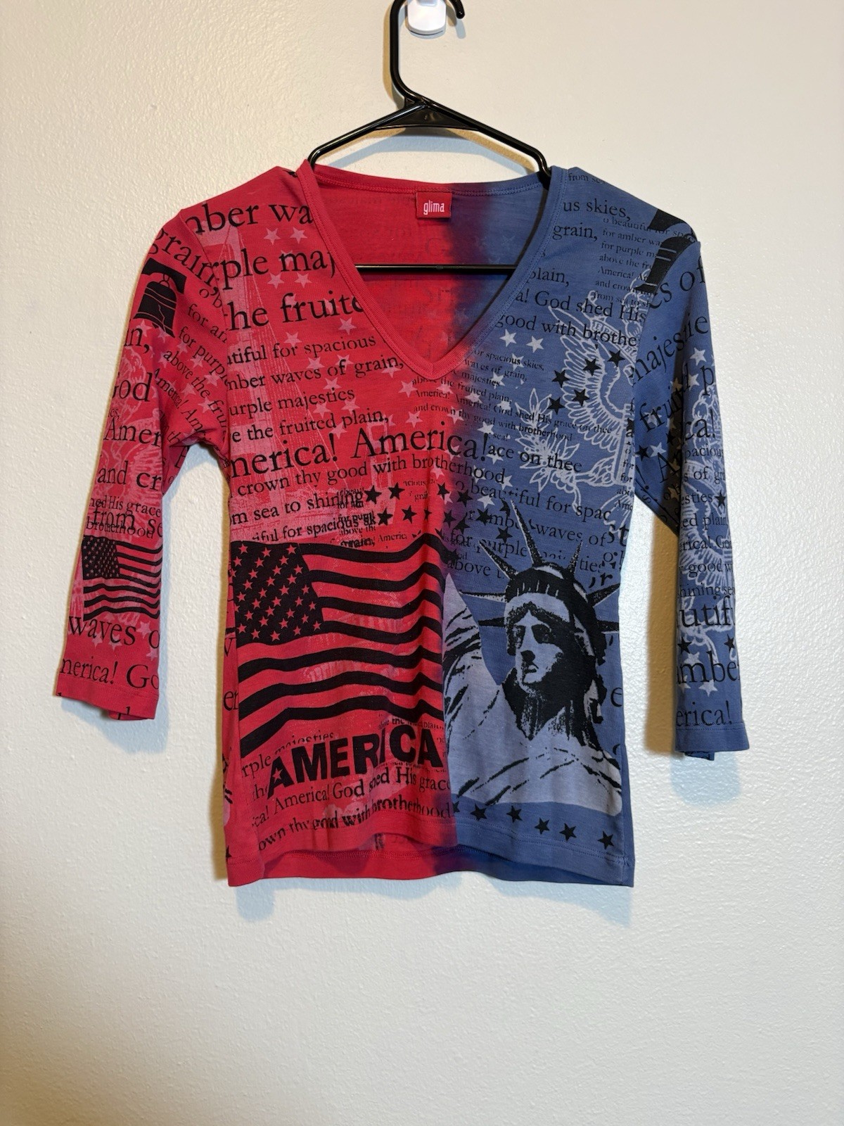 Glima Y2K Americana Graphic V-Neck Top Patriotic Grunge Festival Indie Graphic S