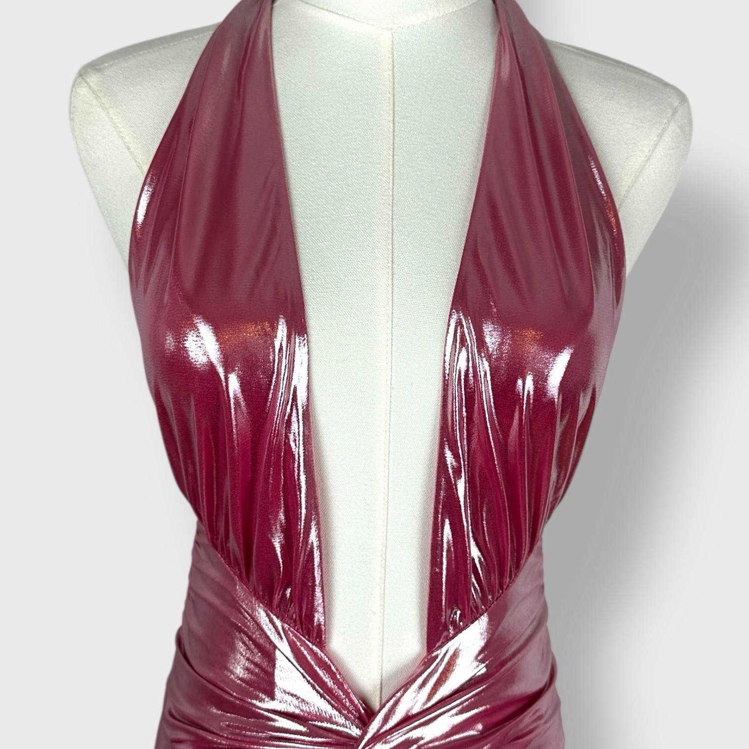 $798 Retrofete Nissa Dress Pink Gold Lame Knotted Halter Designer Rare Small