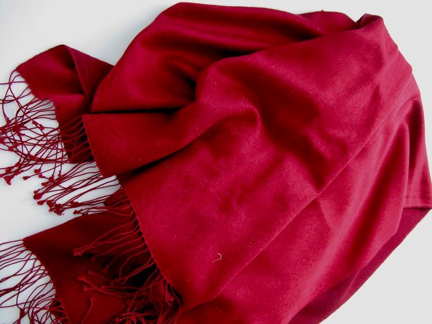 Pashmina Shawl 82 x 27 inches different Reds on each side w Twisted Silk Tassels