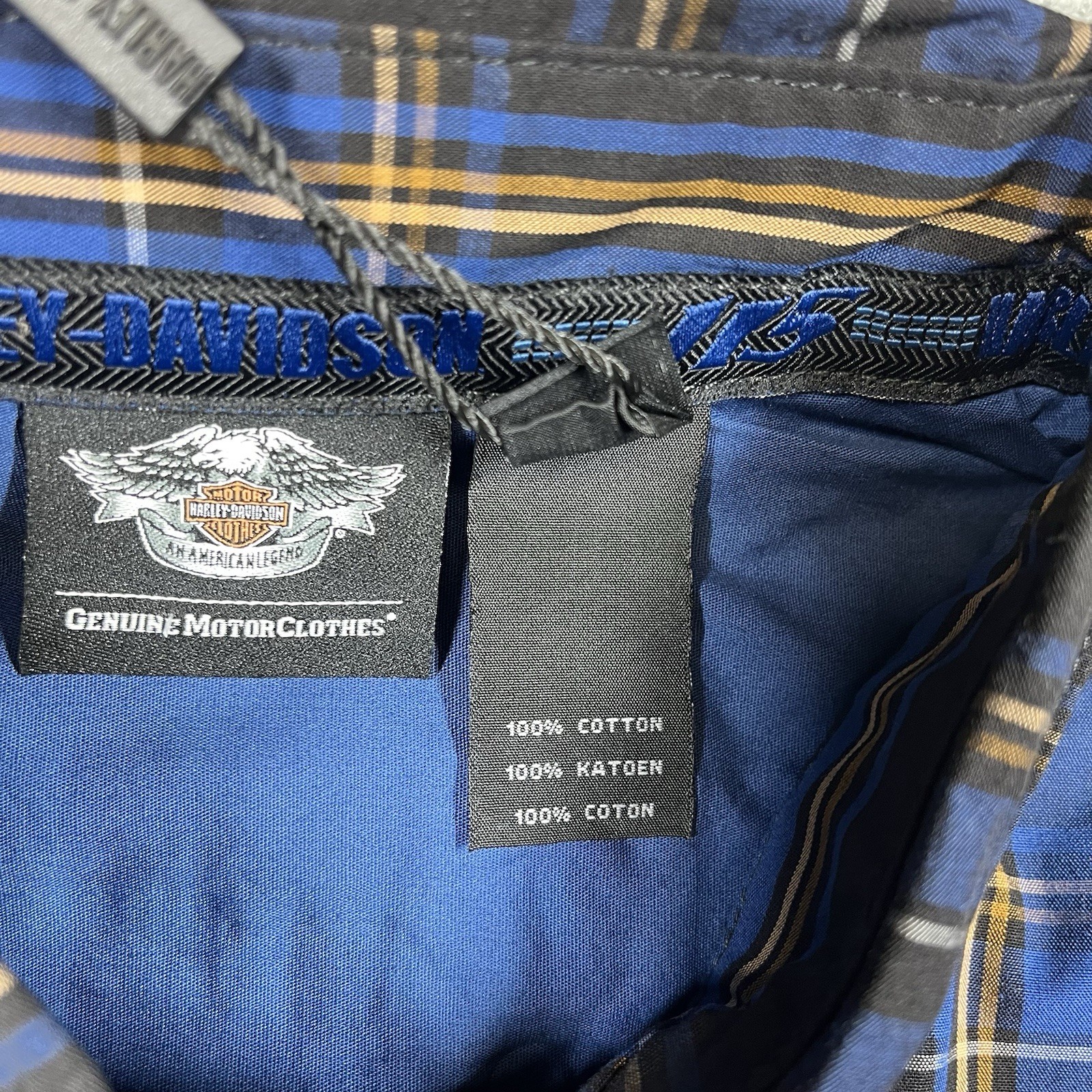 Harley-Davidson Mens Shirt Size M Blue Plaid Short Sleeve Button Down 115 Years