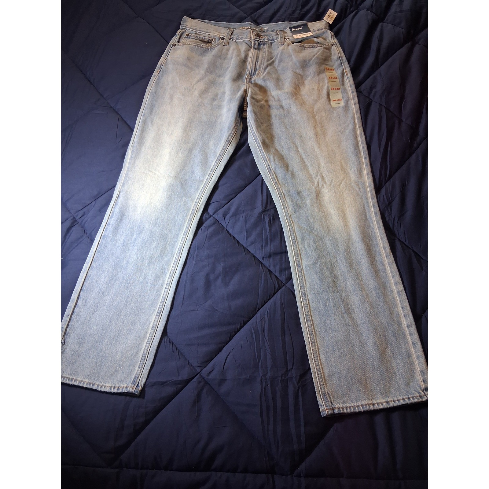 Old Navy Mens Straight Leg Jeans Light Wash Blue Denim 36×32 NWT