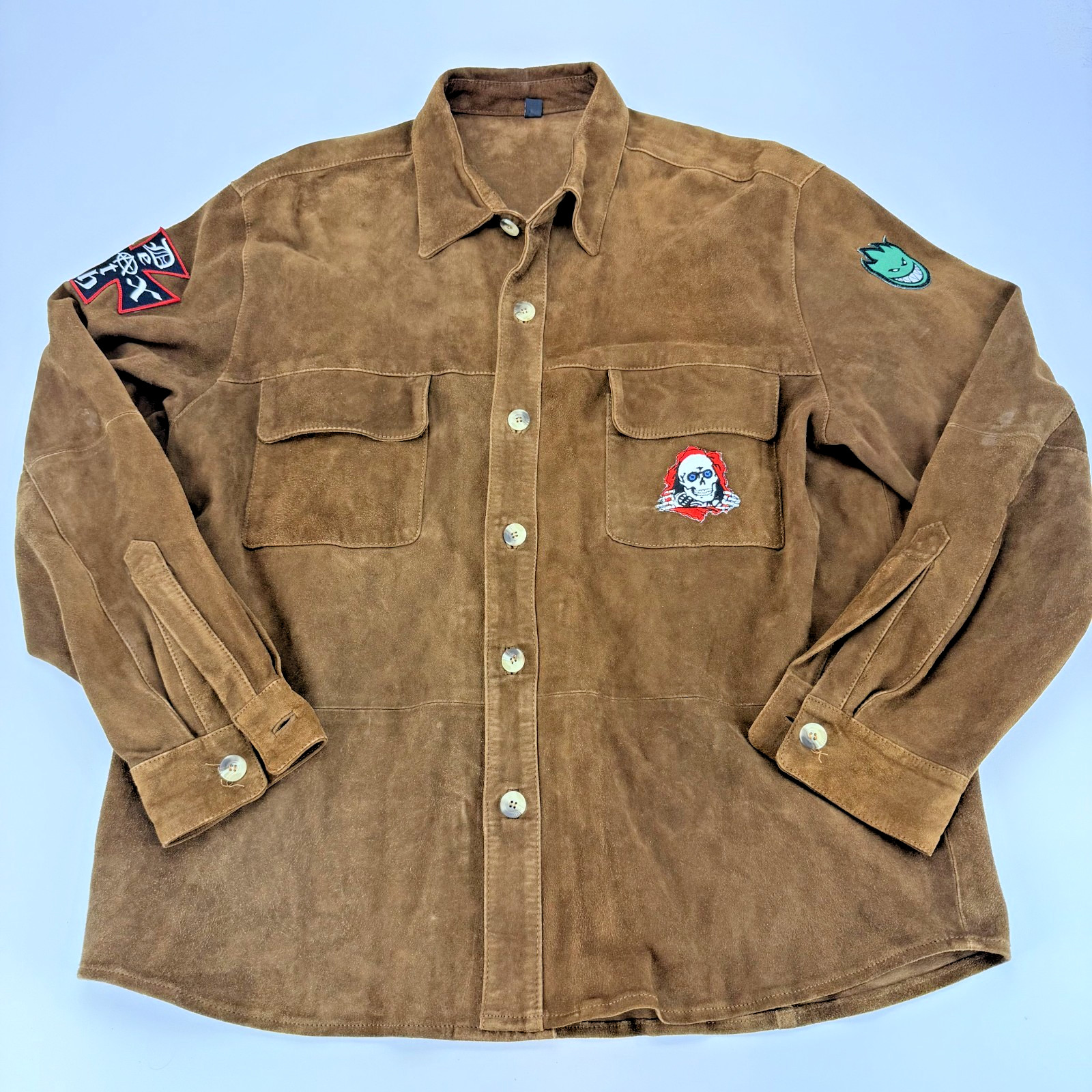 Custom Powell Peralta Suede Jacket XXL Spitfire Deathbox Skate Patches