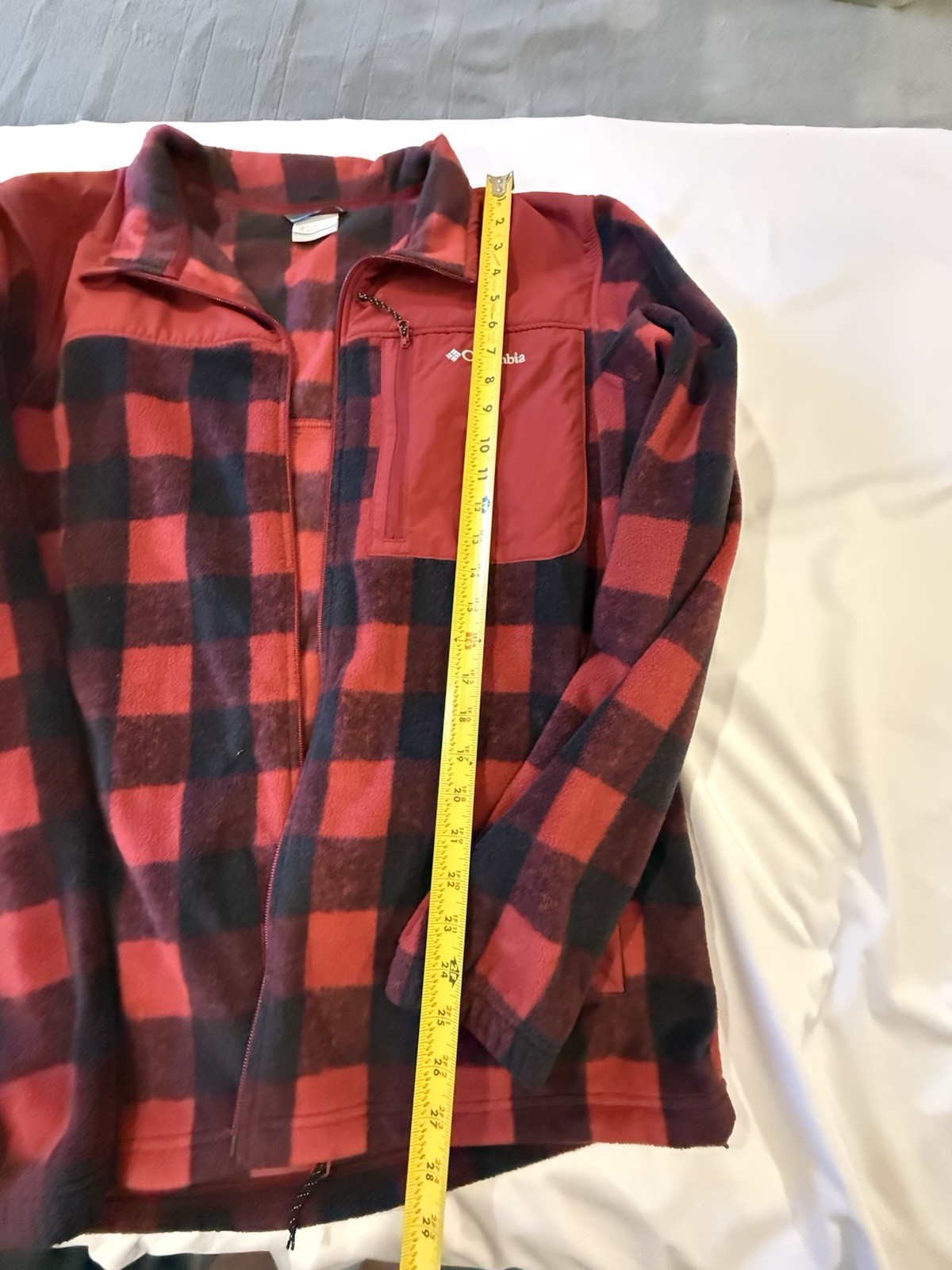 Columbia Men’s Large Red Black Buffalo Plaid Fleece Jacket Full Zip Outdoor