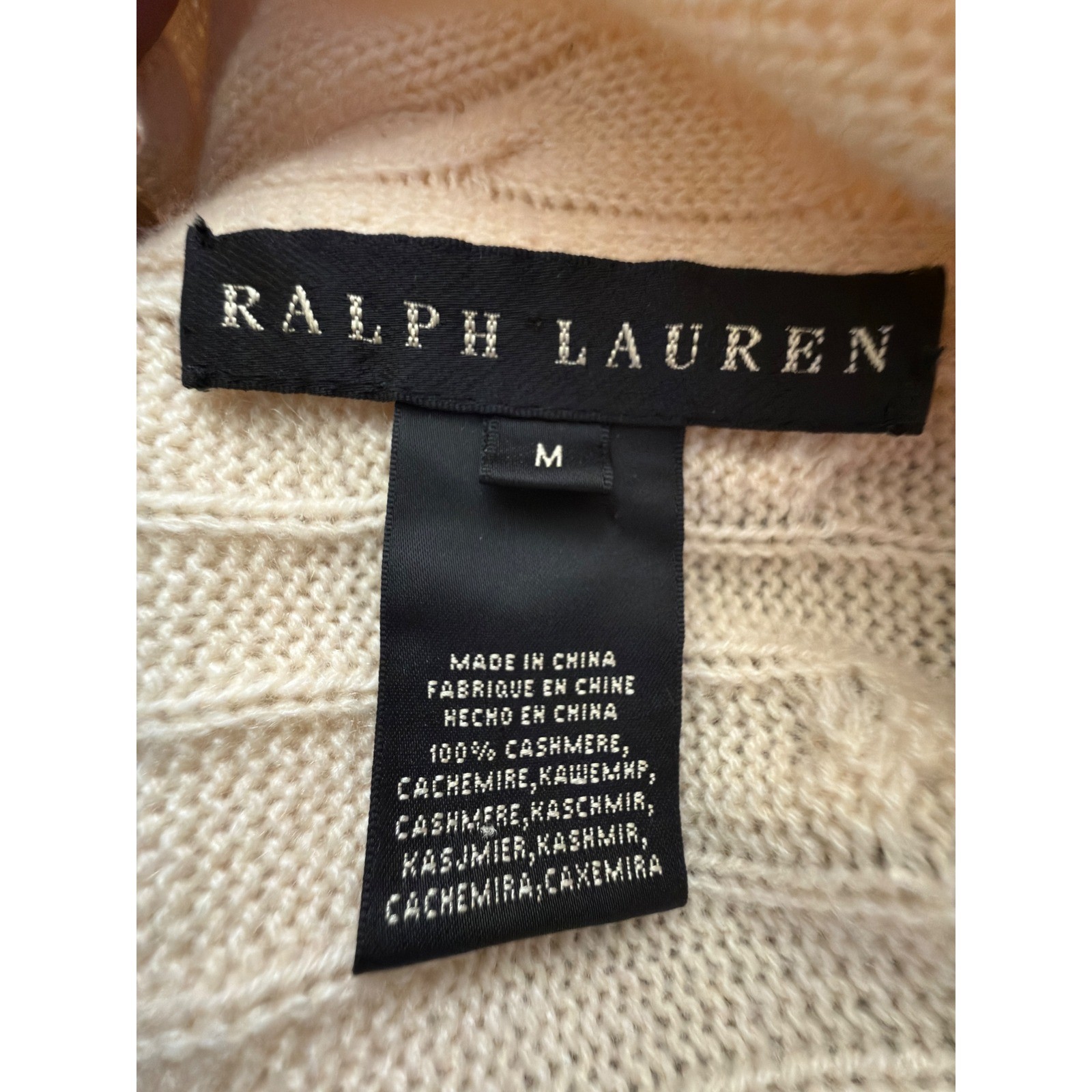 Ralph Lauren 100% Cashmere Cream Knit Open Front Cardigan Sweater Fisherman