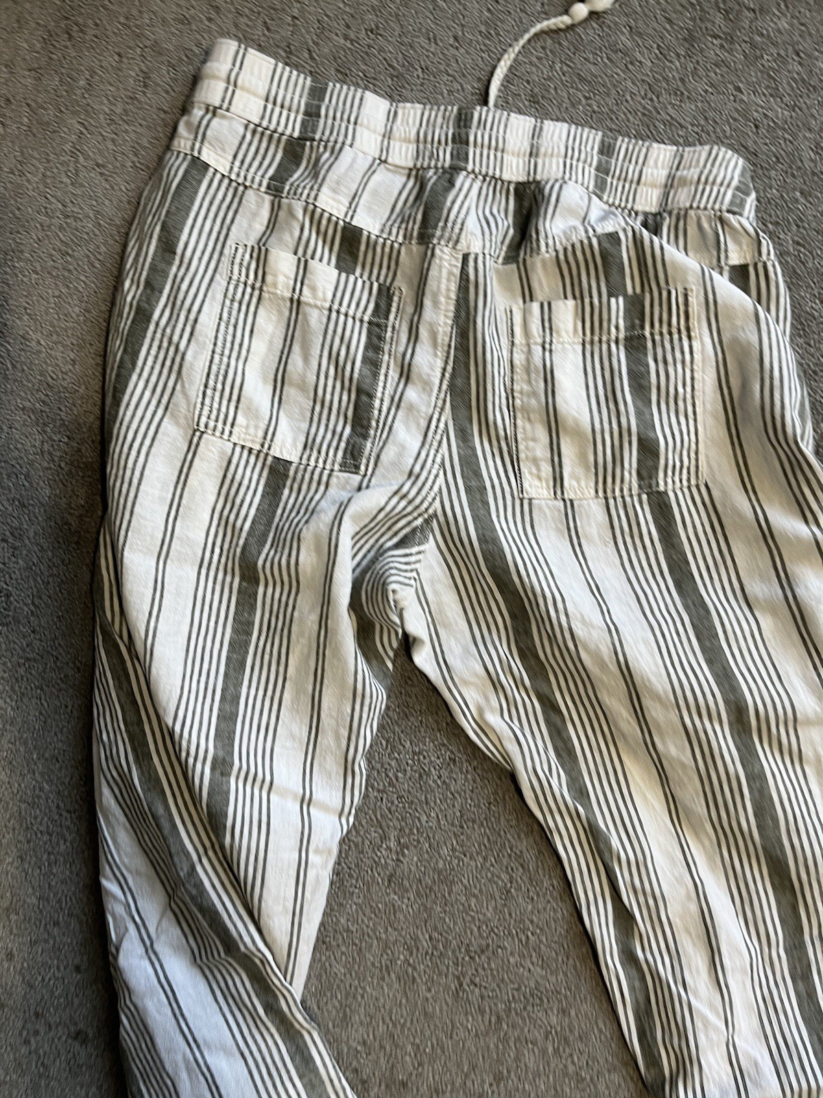 Sonoma Goods For Life Womens Linen Blend Striped Pull On Pants Green Cream M