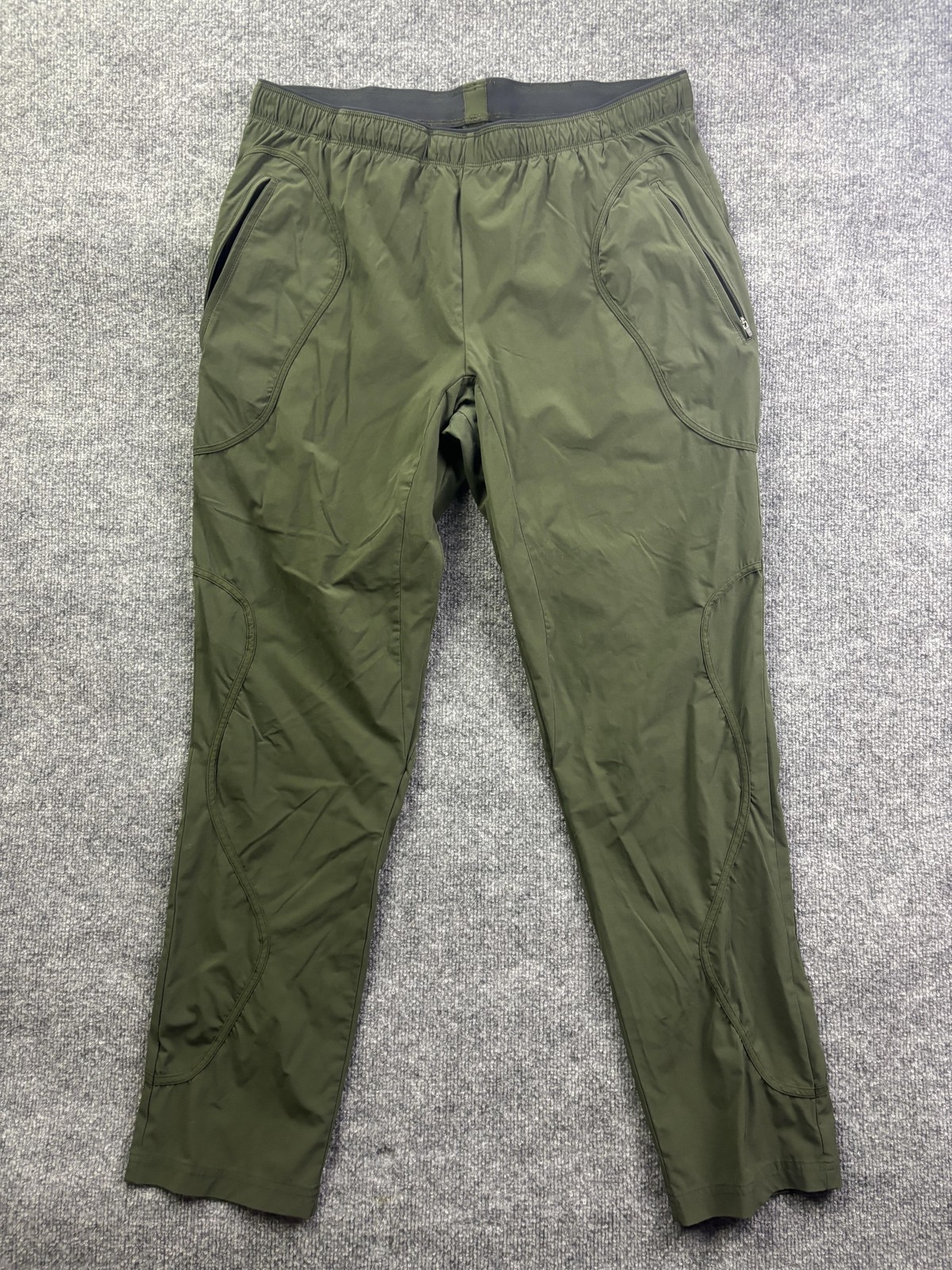 Paskho Jogger Pants Mens 2XL 38×30 Green Woven Elastic Waist Zip Pockets Stretch