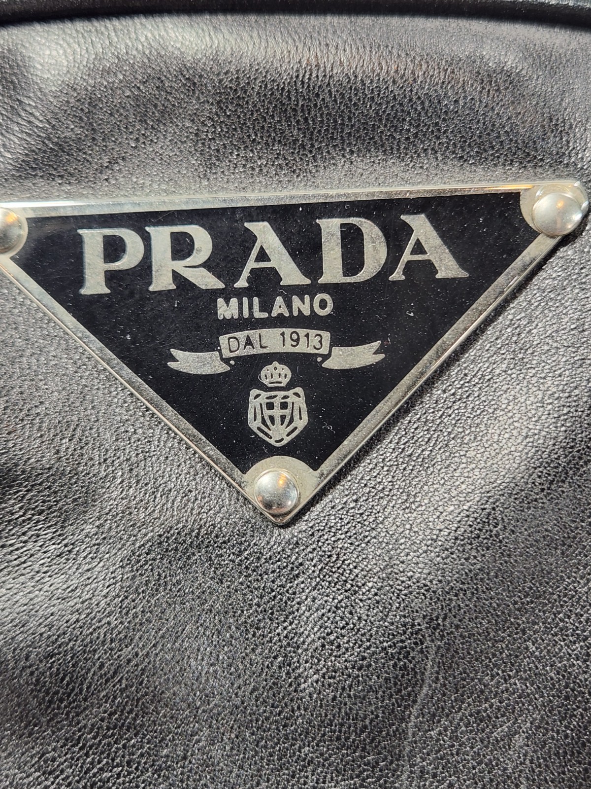 Authentic Prada Black Leather Top Handle Satchel Bag Purse Italy