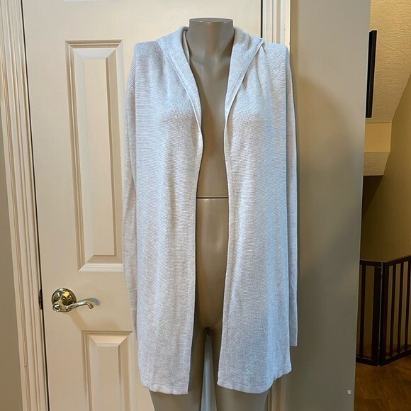LILLA P Heather grey waffle weave fabric contrast open Hoodie Long cardigan, XL
