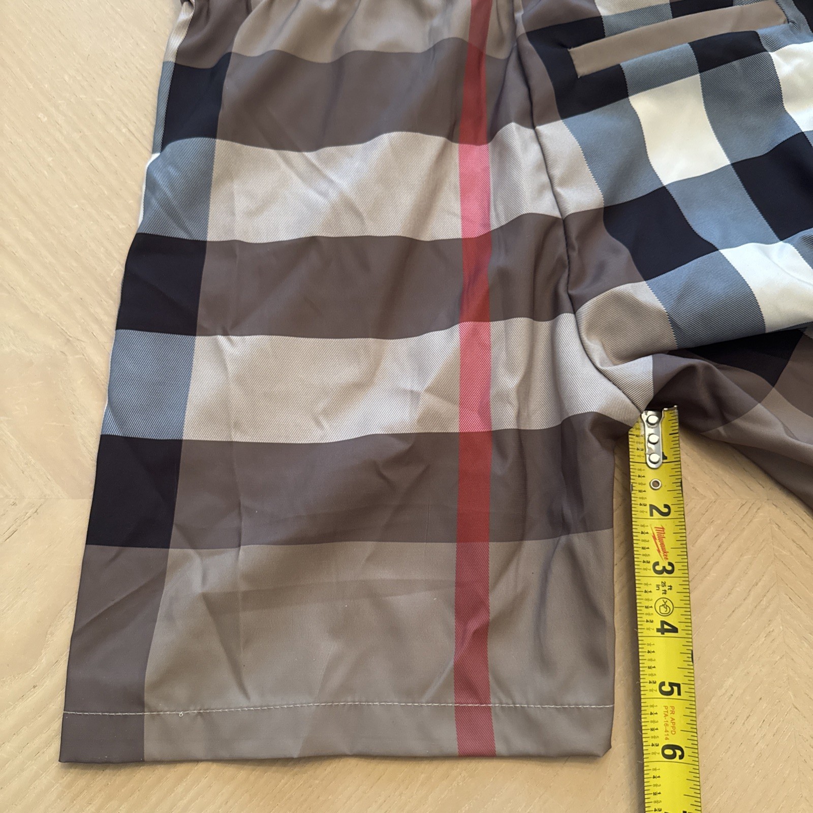 Burberry Boy’s Teens Checker Silk Swim Trunks Draw Shorts Beige Waist Size M