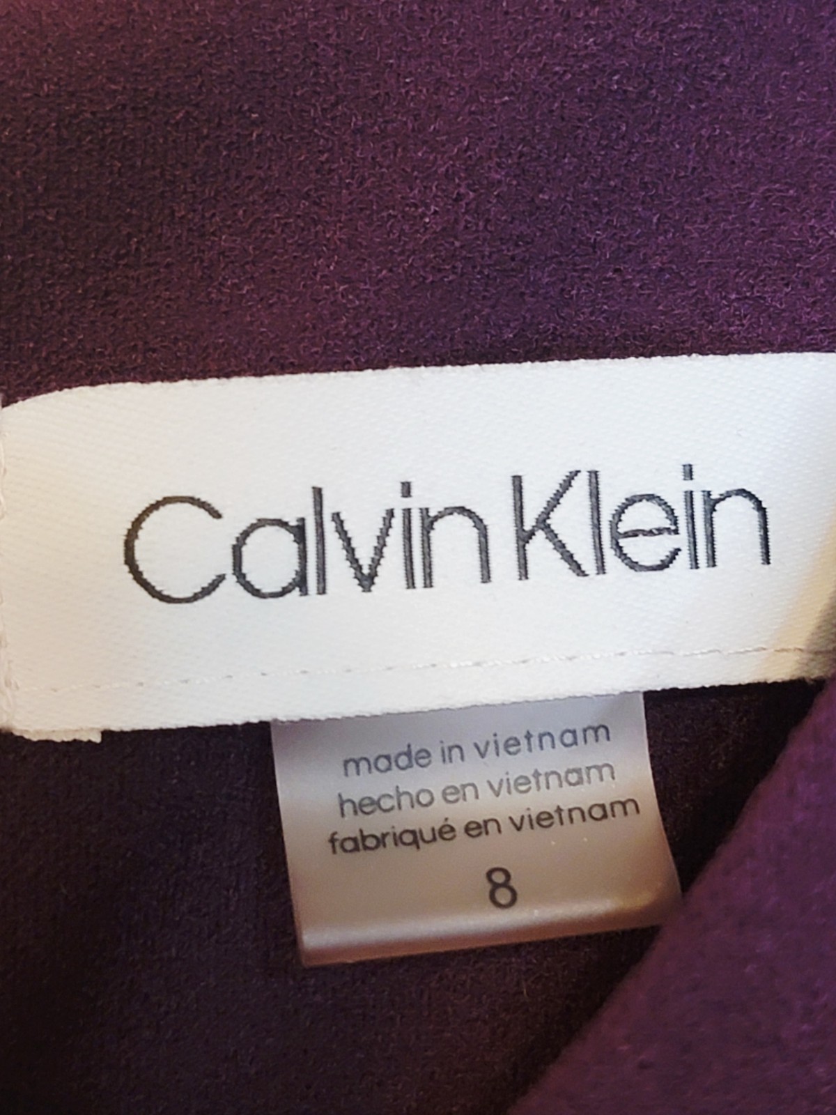 Calvin Klein Purple Sheath Dress Size 8 Sleeveless Knee Stretch Zip Back Bodycon