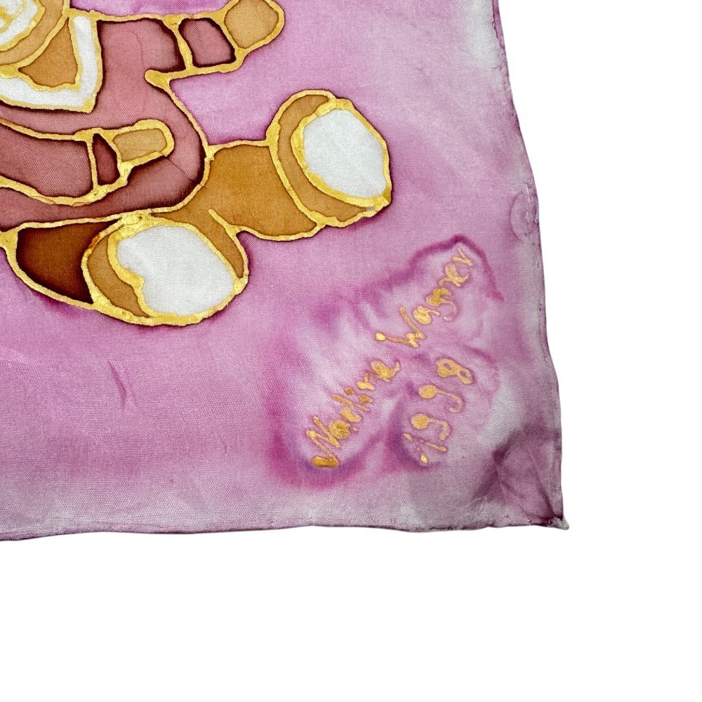 Silk scarf hand painted 55×55 cm teddy bears pink tie dye scarf unique