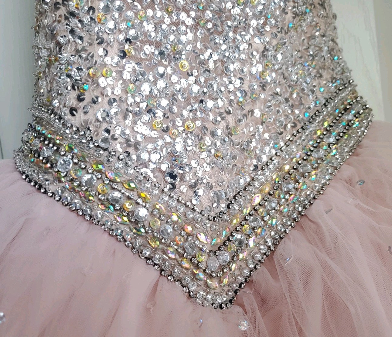 Mori Lee 60040 Valencia Gardner Sequin Dress Nude Blush Quinceanera Prom Size 0
