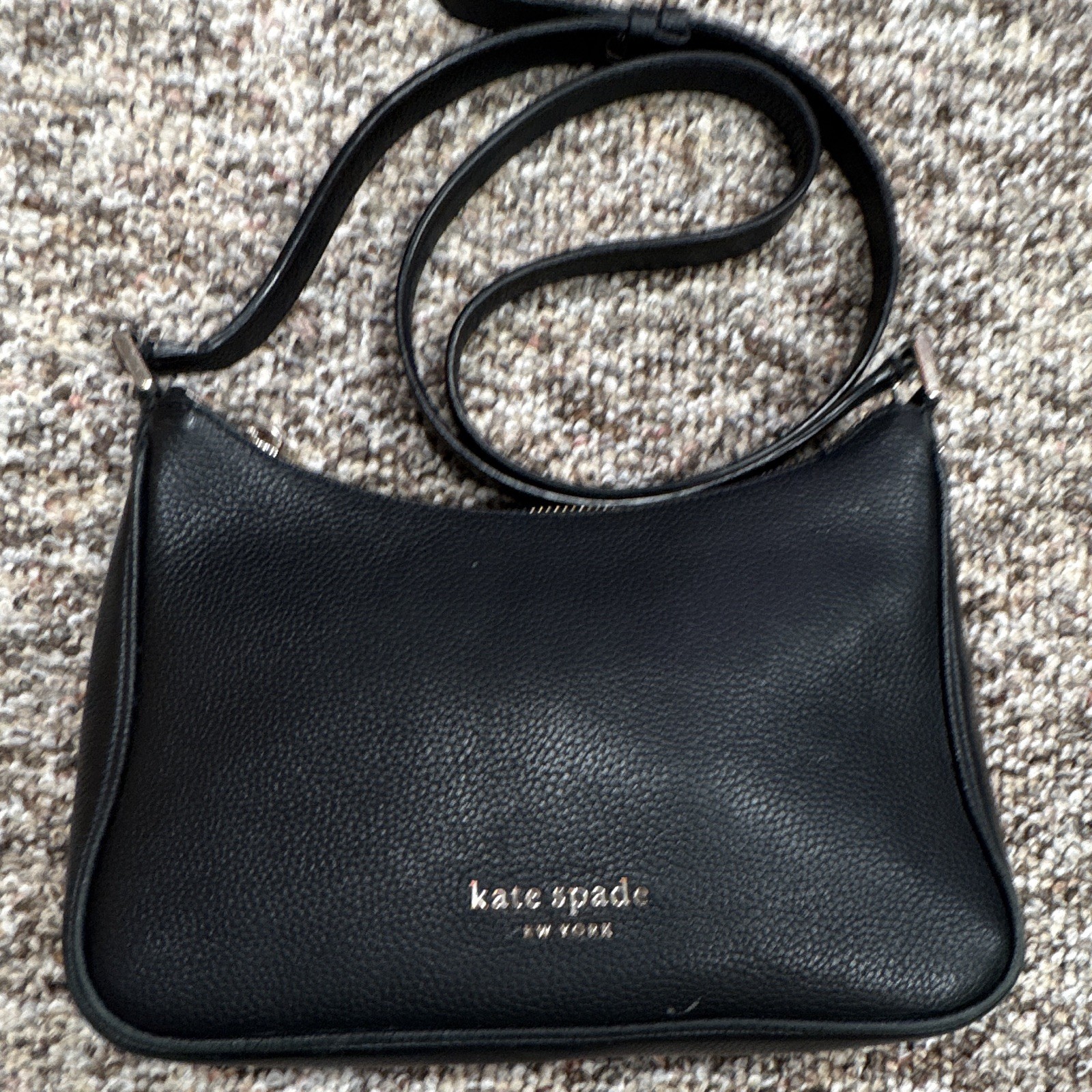 Kate Spade new york Black Pebbled Zip Crossbody Slim adjustable strap