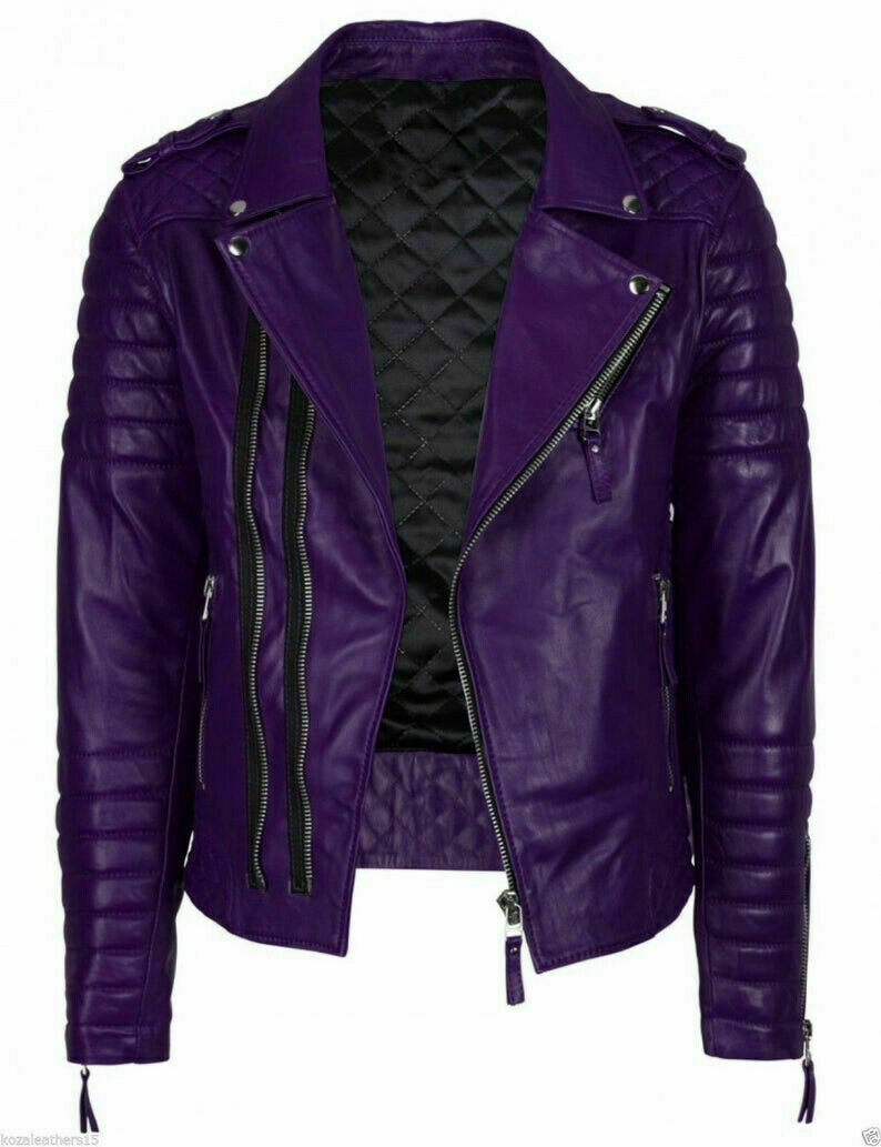 Zayn Men’s Purple Leather Jacket Motorcycle Biker Top Quality Jacket Winter Coat