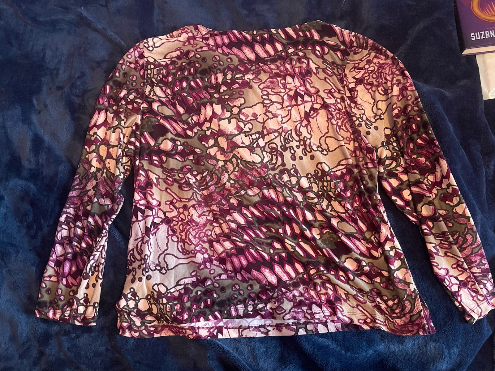 Christopher & Banks Womens Top Petite P/XL Purple Abstract Jersey Knit Blouse