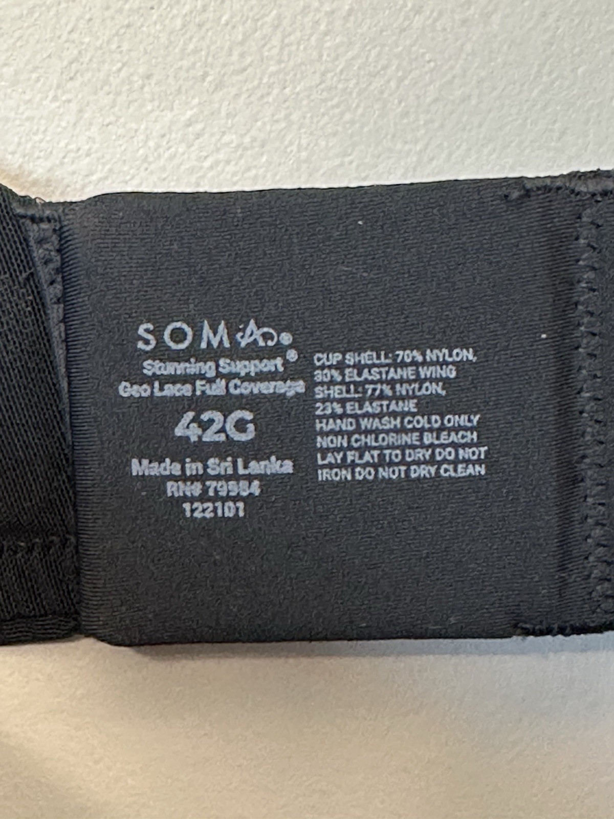 Soma Geo Lace Full Coverage Underwire Black Bra 42G