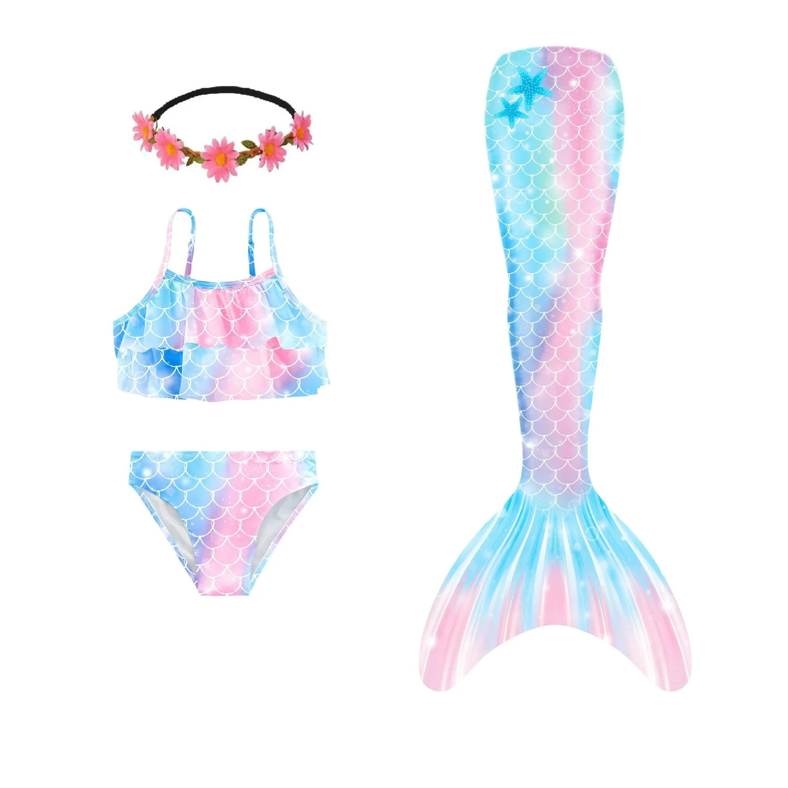 Mermaid Tails, Mermaid Tails For Swiming For Girls,4 PCS Girls Swimsuit 10-12