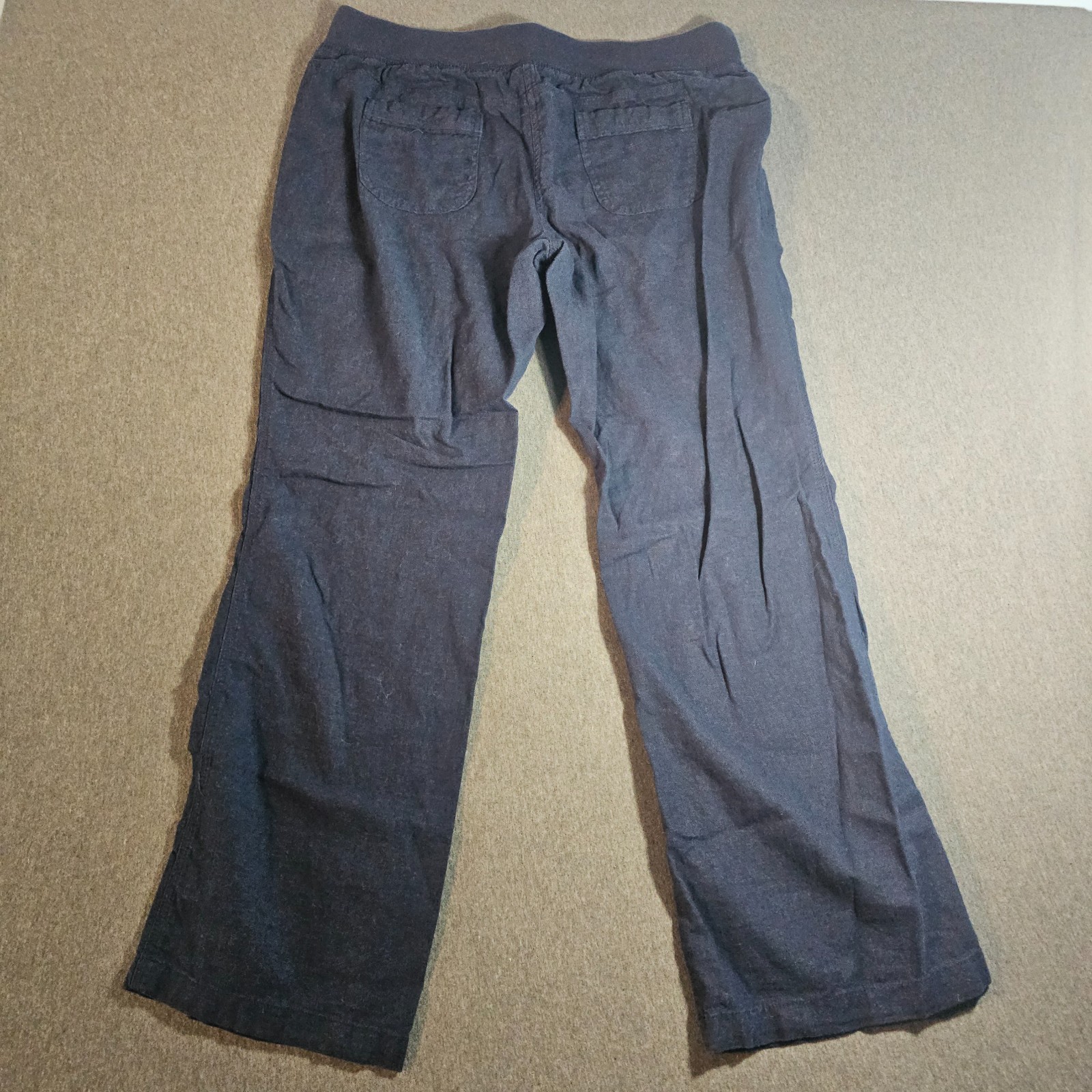 Per Se Pants Linen Viscose Pull On Drawstring Navy Blue Size L Comfort