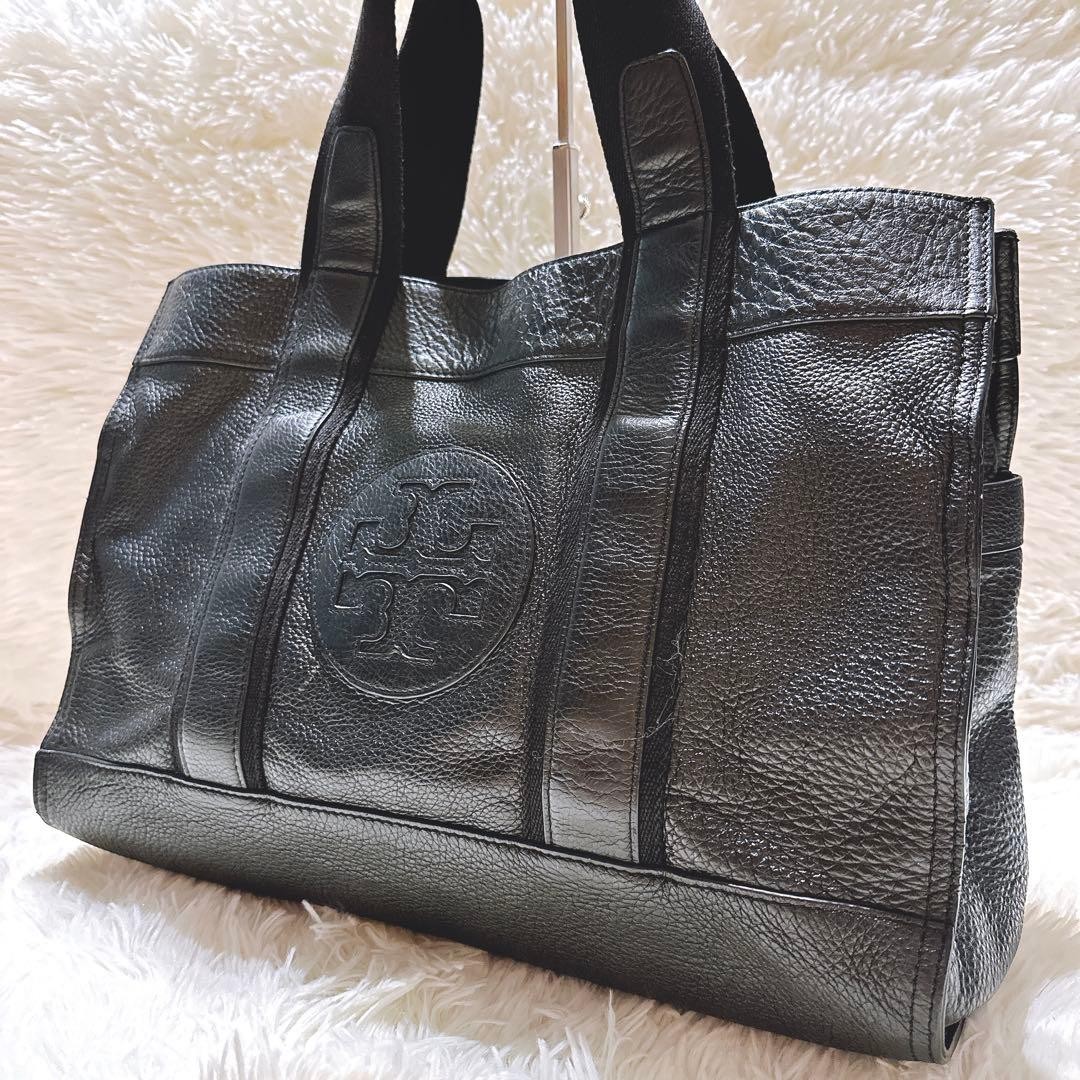 Tory Burch Tote Bag Ella All Leather Black A4 Compatible