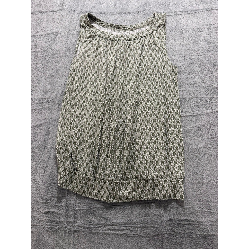 LOFT Outlet Womens XL Olive Green Leaf Print Sleeveless Knit Tank Top Banded Hem