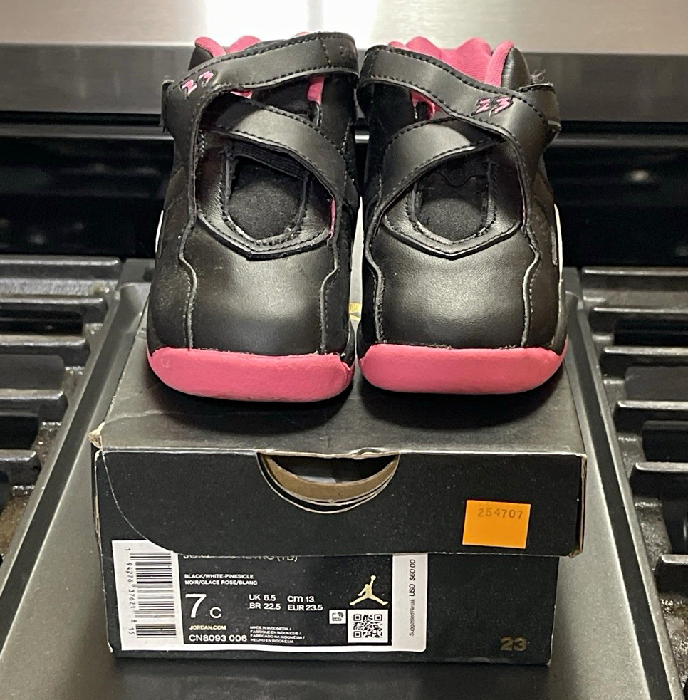 Jordan Girls Mid Top Sneakers Hook & Loop Strap Black Pink White US 7C