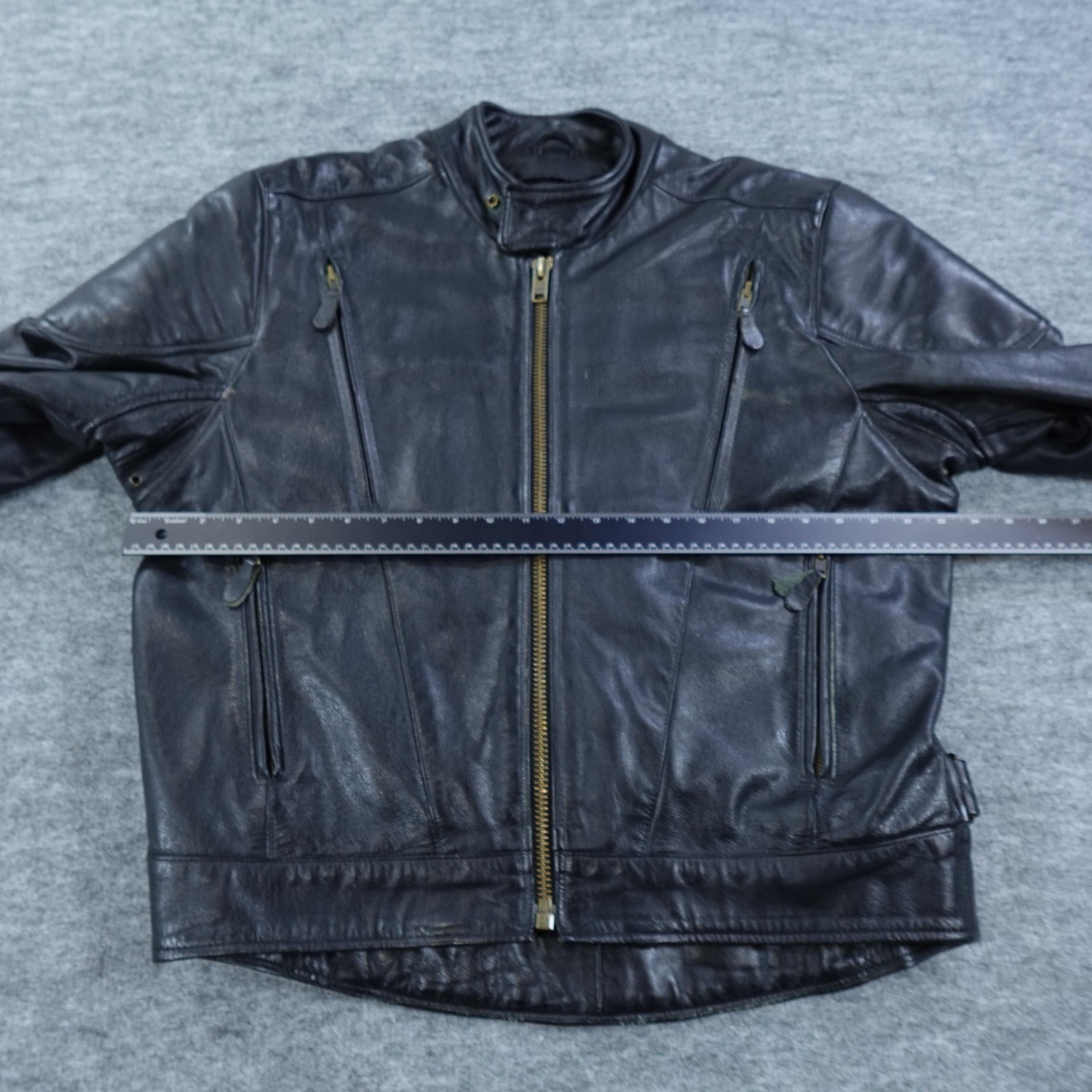 MOB Leather Motorcycle Jacket Men 42 Black Biker Moto Riding Heavy Lined Genuine