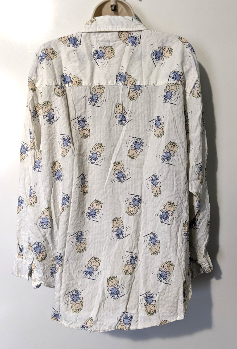 AERIE PEANUTS Sally Brown Seersucker Button Front Shirt Sz L Cotton Blend Muslin