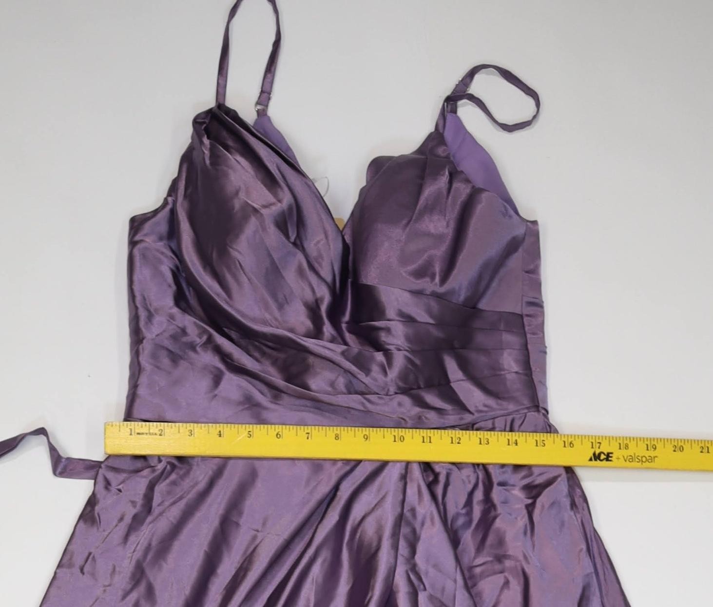 LINDO NOIVA Dress Womens 12 Purple Satin V Neck Strappy Ball Gown Maxi Wedding