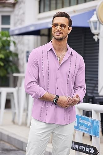 Coofandy Mens Cuban Guayabera Shirt Casual Button Down Shirts Long Sleeve Summer