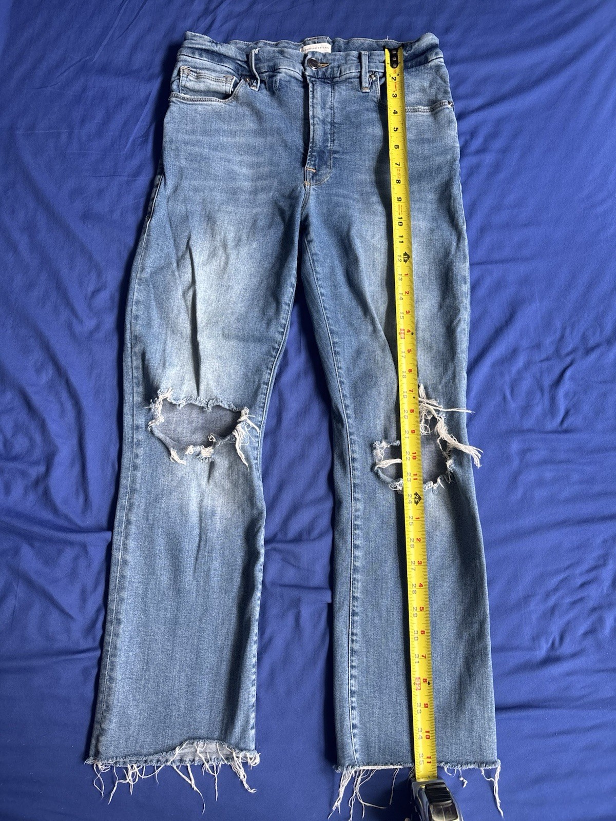 Good American Boot Jean In Indigo Women’s Size 8/29 Distressed Indigo 033