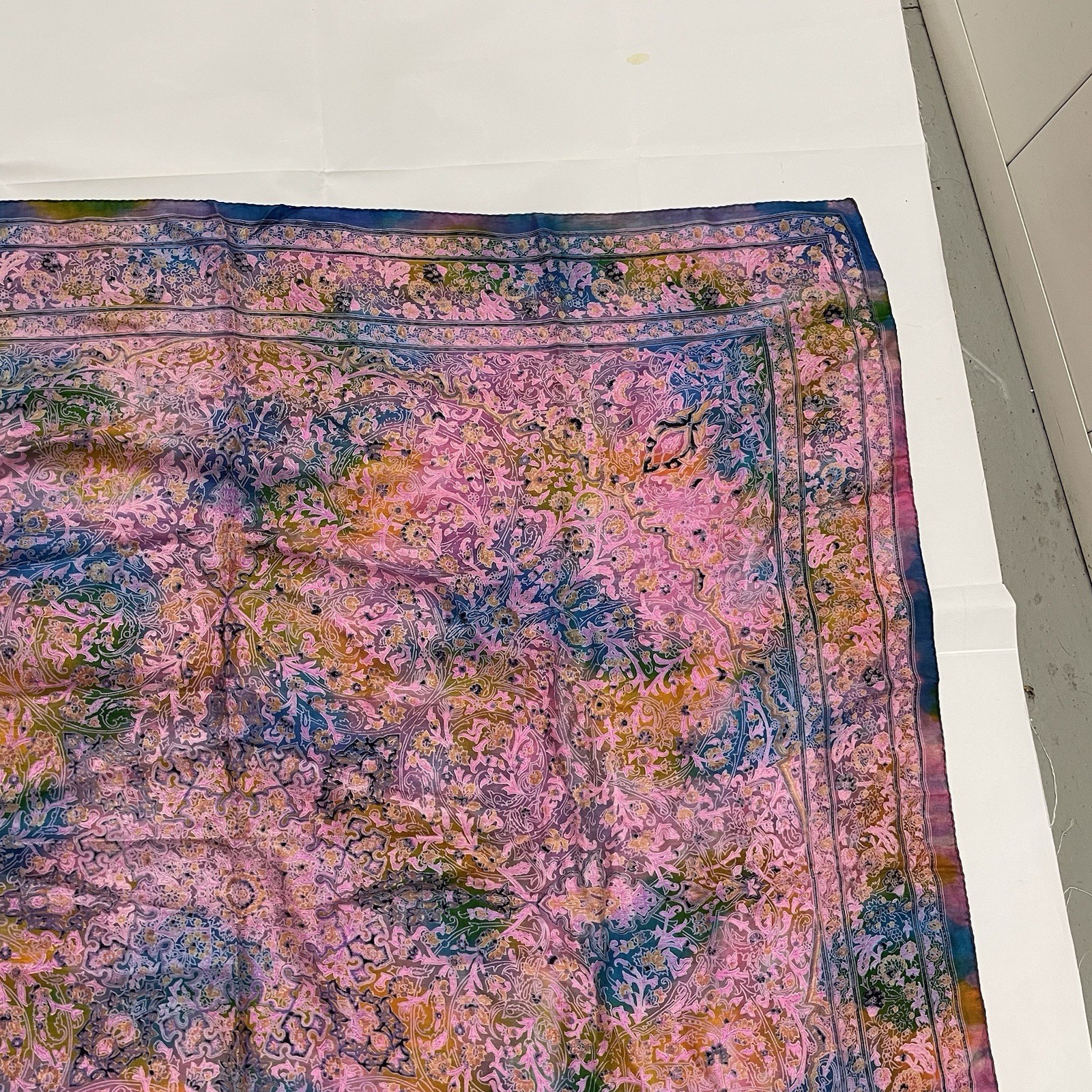VTG 90s Tie-Dye Psychedelic 42” X 42” Silk Scarf Hippie Floral Grateful Dead