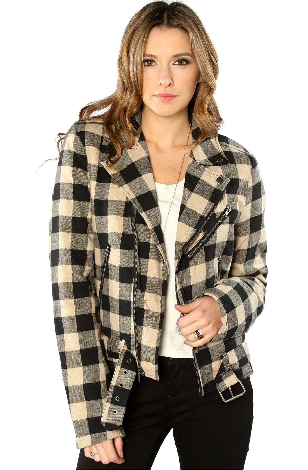 TRIPP UNISEX FLANNEL QUILTED MOTORCYCLE ROCK MOTO BIKER PUNK COAT JACKET FL7545M