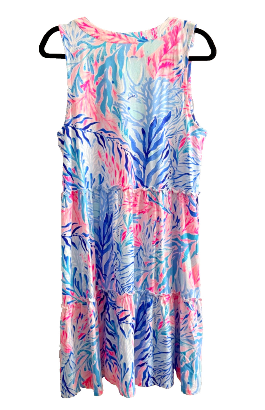 Lilly Pulitzer Sz LARGE Lorina V-Neck Dress in Crew Blue Kaleidoscope Coral- NWT