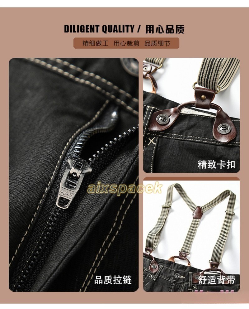 Overalls Mens Retro Suspenders Braces Pants Casual Denim Jeans Bib Trousers