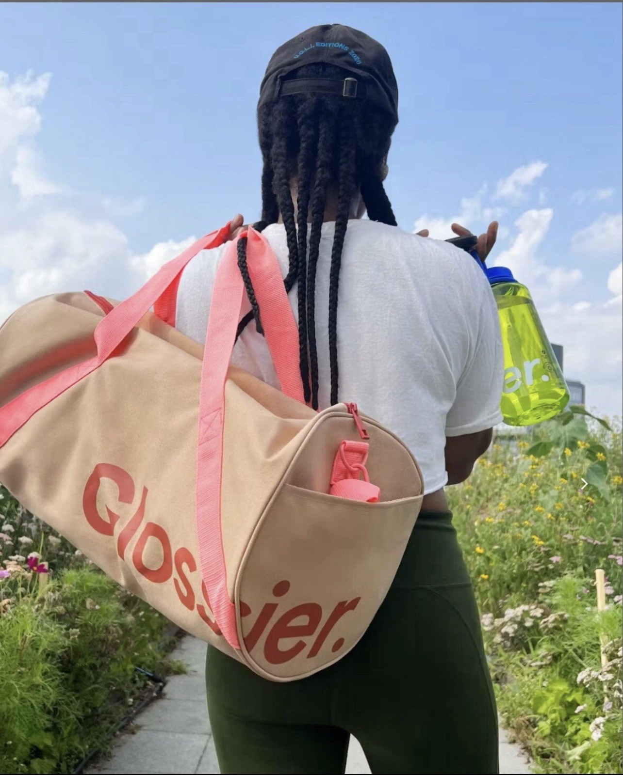 GLOSSIER Duffle Bag Tote Brown Pink Desert Rose Zip Canvas SEALED IN HAND NEW