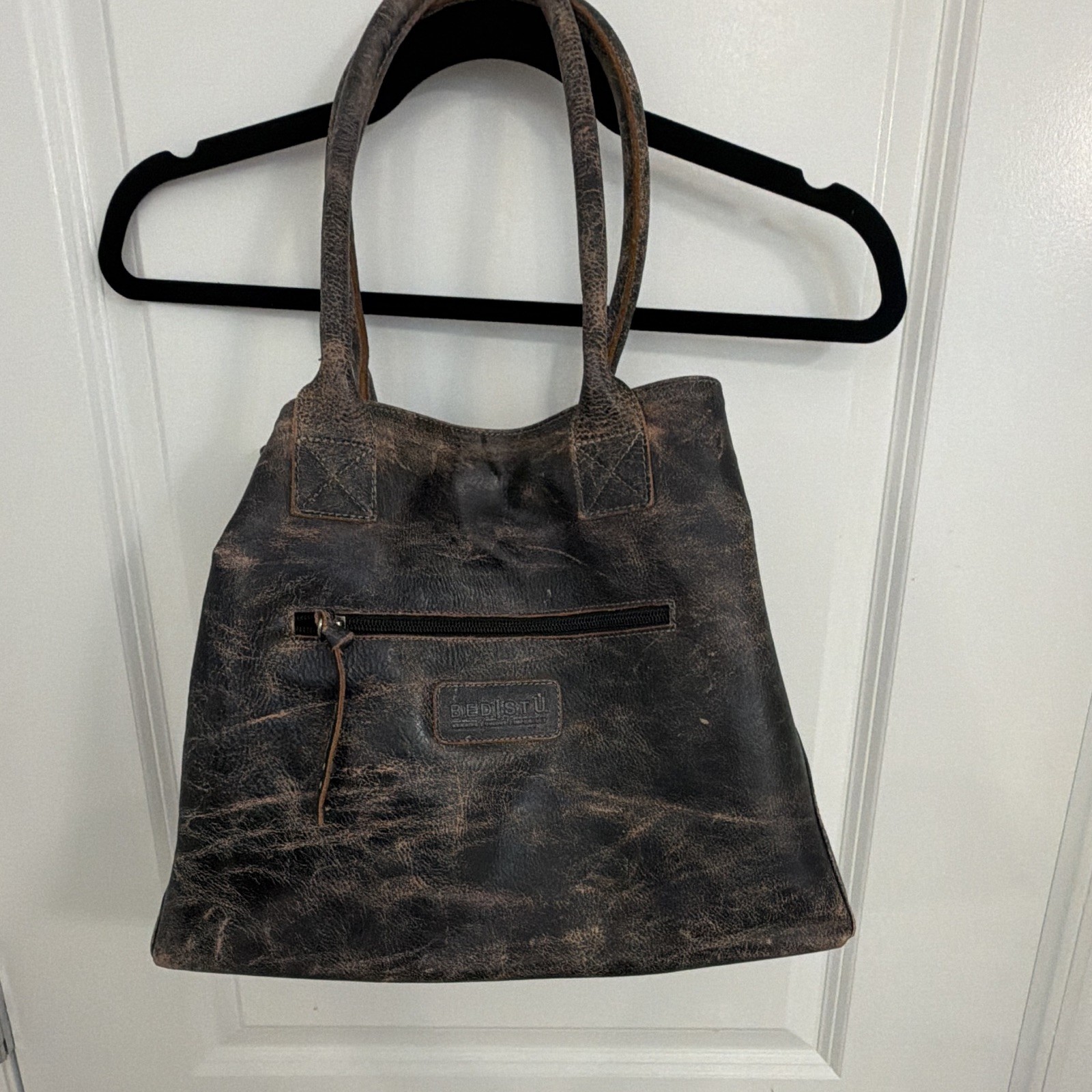 Bed Stu Brown Distressed Large Tote Zip Closure Outer Pocket Double Handles