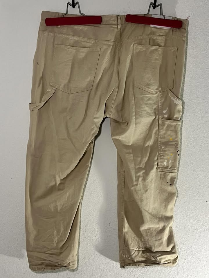 boohooMAN Men’s Cargo Carpenter Pants Size 44 Khaki Paint Splatter Trousers