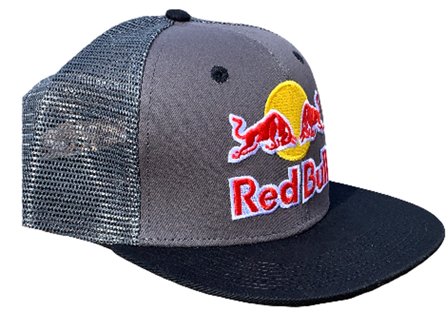 R – Red Bull Slate Gray & Black Flat Brim Trucker Cap. F1 Racing. MotoGP.