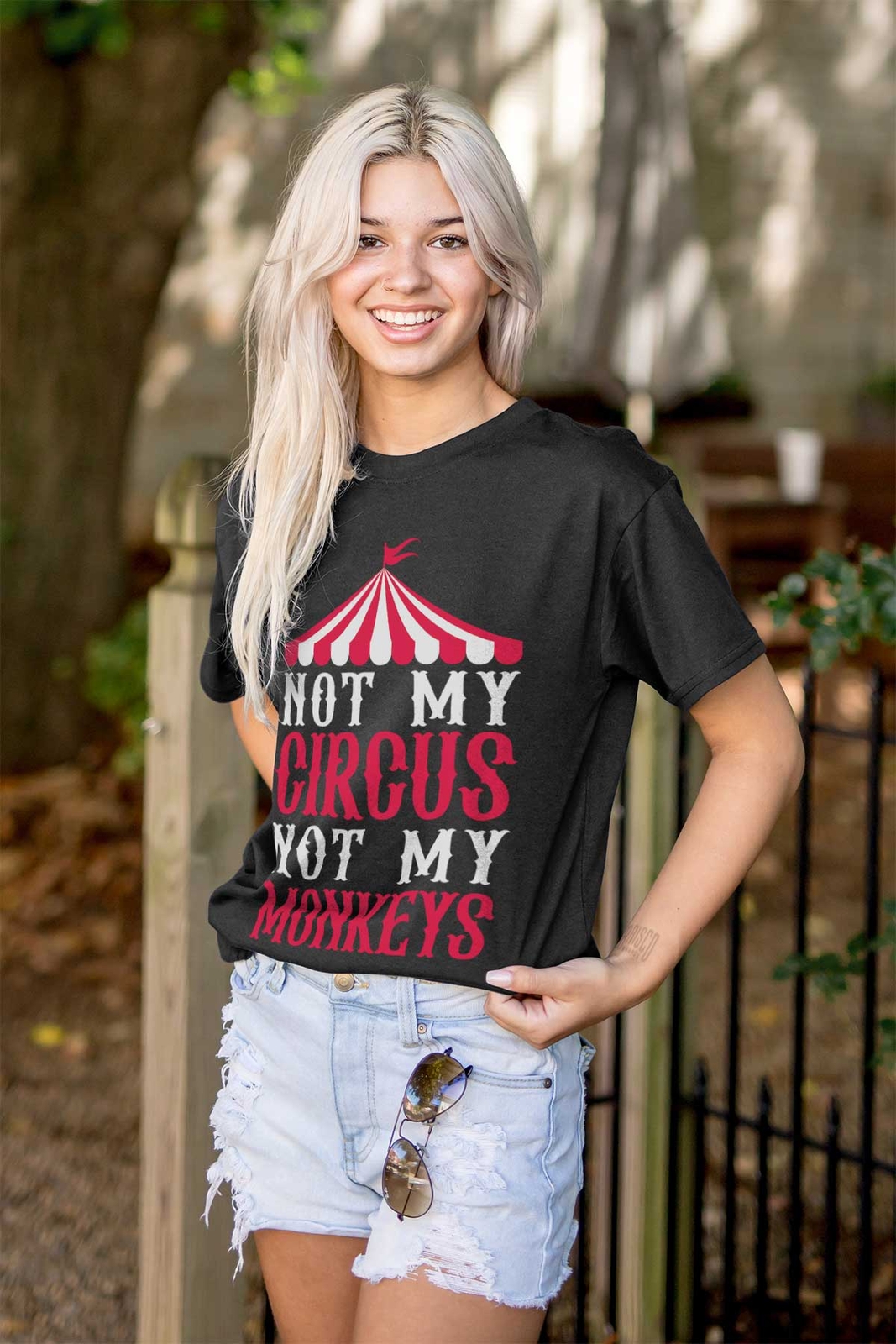 Funny Sarcastic Not My Circus Not My Monkeys Womens or Mens Crewneck T Shirt Tee