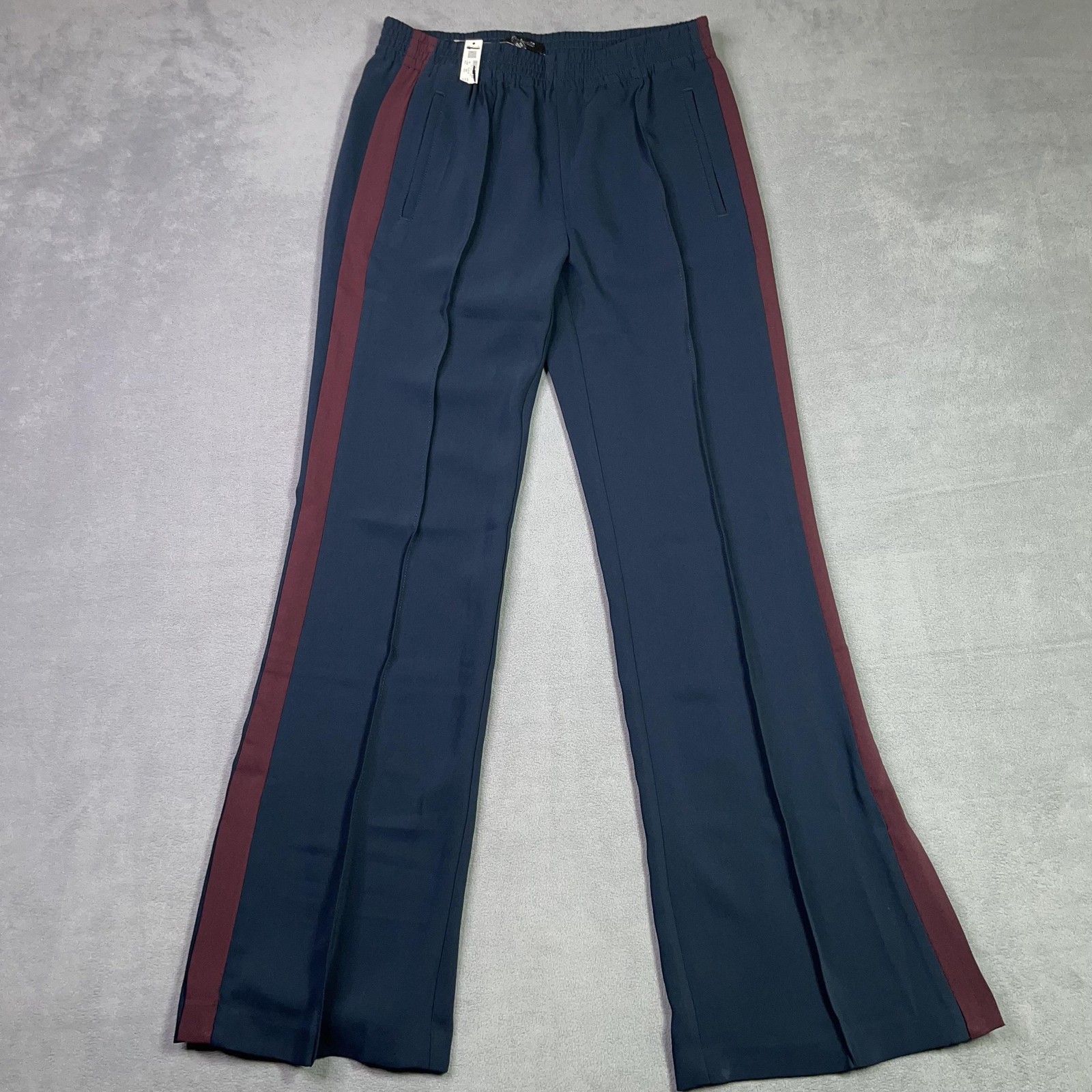 Madewell Pull On Bootcut Track Pants Womens XS Navy Side Stripe Zip Hem FLAW NEW
